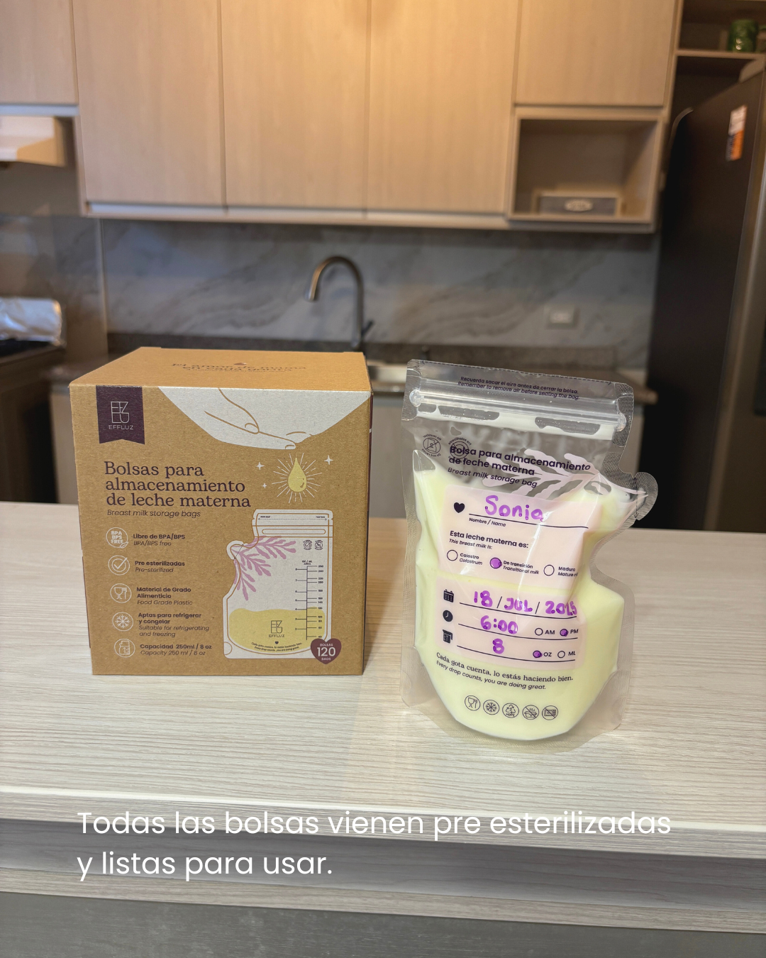 Bolsas para almacenar leche materna 8oz 250ml con 120 bolsas - Effluz