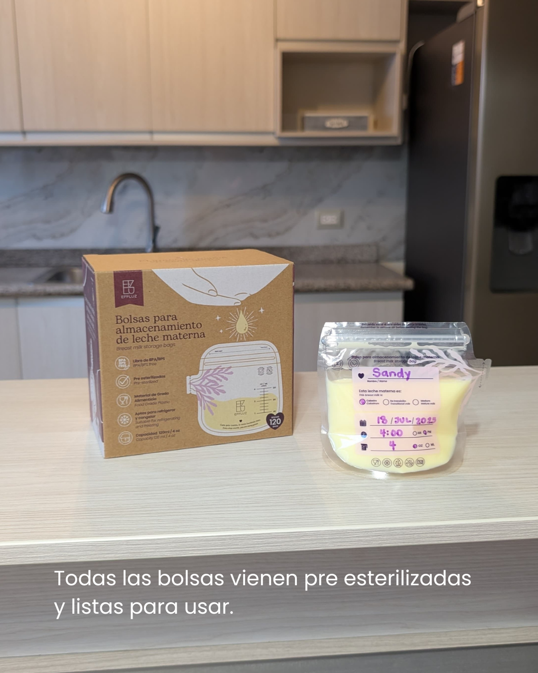 Bolsas para almacenar leche materna 4oz 120ml con 120 bolsas - Effluz