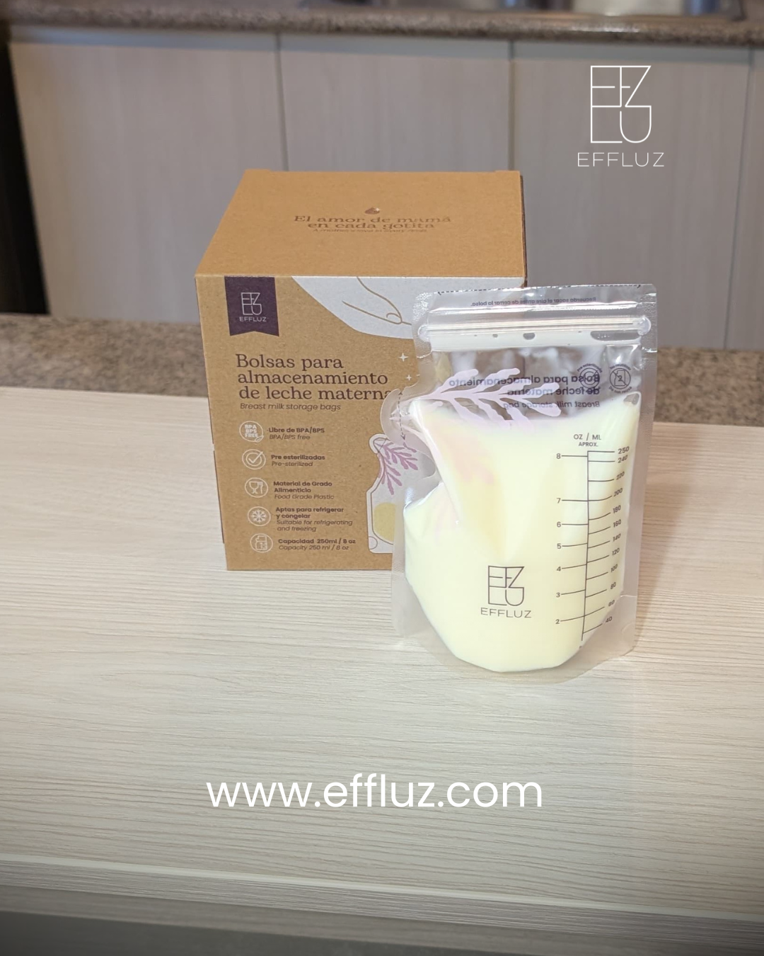 Bolsas para almacenar leche materna 8oz 250ml con 120 bolsas - Effluz