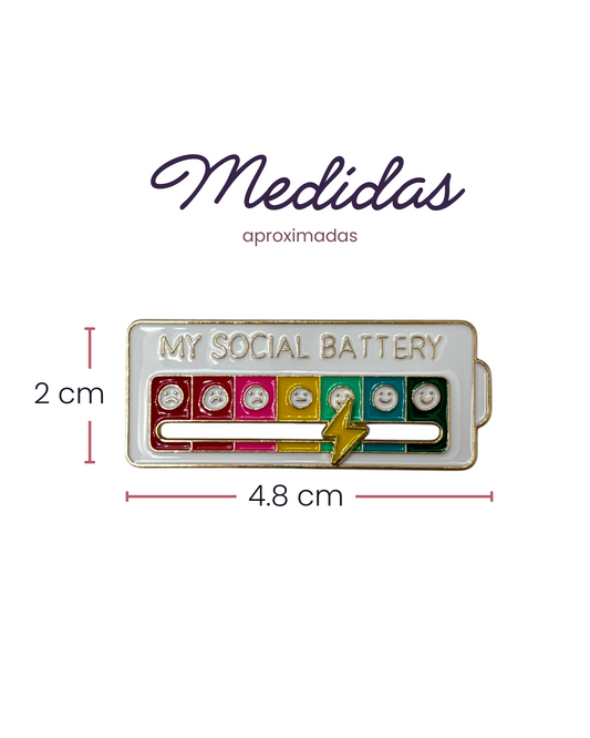 My Social Battery Brooch in White with Faces and Yellow Lightning Bolt