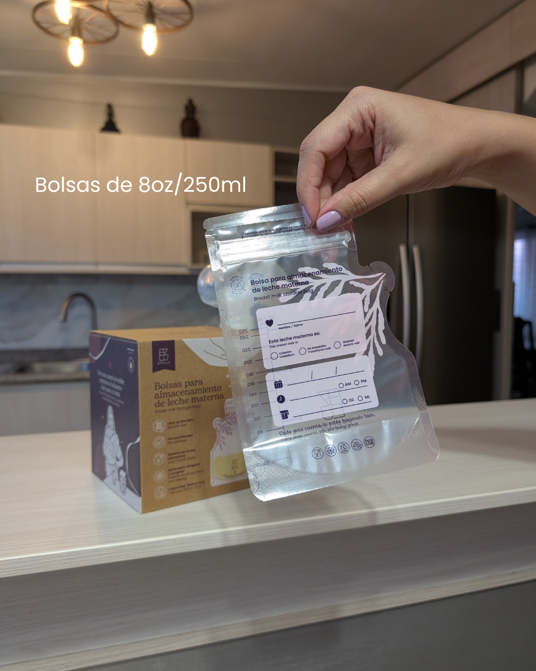 Bolsas para almacenar leche materna 8oz 250ml con 120 bolsas - Effluz