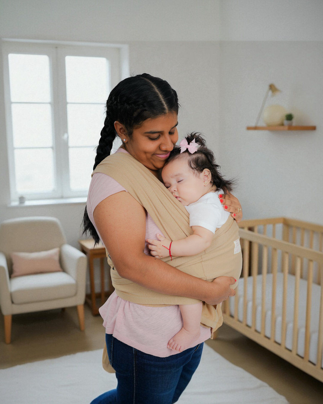 Pre-Assembled Baby Wrap Carrier with Rings and Pocket - Sandy Beige (Beige) Effluz