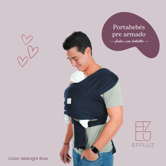 Pre-Made Baby Wrap Carrier with Rings and Pocket - Midnight Blue