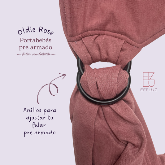 Pre-Assembled Baby Wrap Carrier with Rings and Pocket - Oldie Rose (Old Rose) Effluz