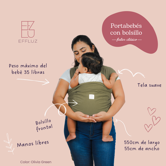 Classic Baby Carrier Wrap with Pocket - Olivia Green (Olive Green) Effluz