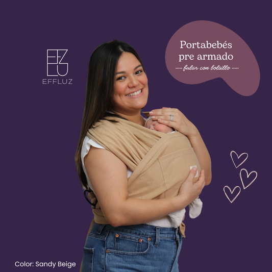 Pre-Assembled Baby Wrap Carrier with Rings and Pocket - Sandy Beige (Beige) Effluz