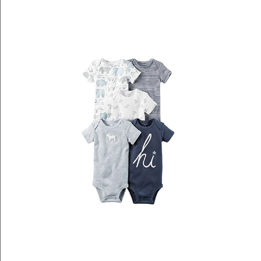 Set de 5 bodysuits manga corta azul tema de perritos hasta 6lb - Bebé prematuro