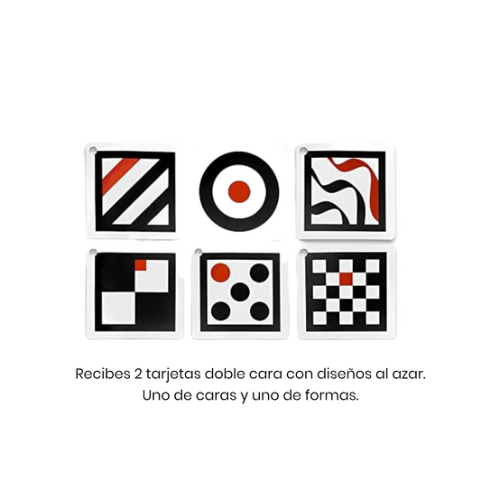 2 Tarjetas de contraste rojo negro blanco para bebés
