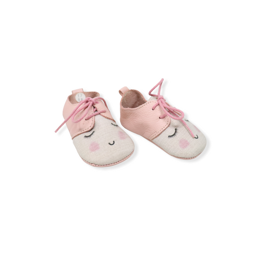 Zapato Babilu de cuero rosado con carita crema 17-18t 10cm