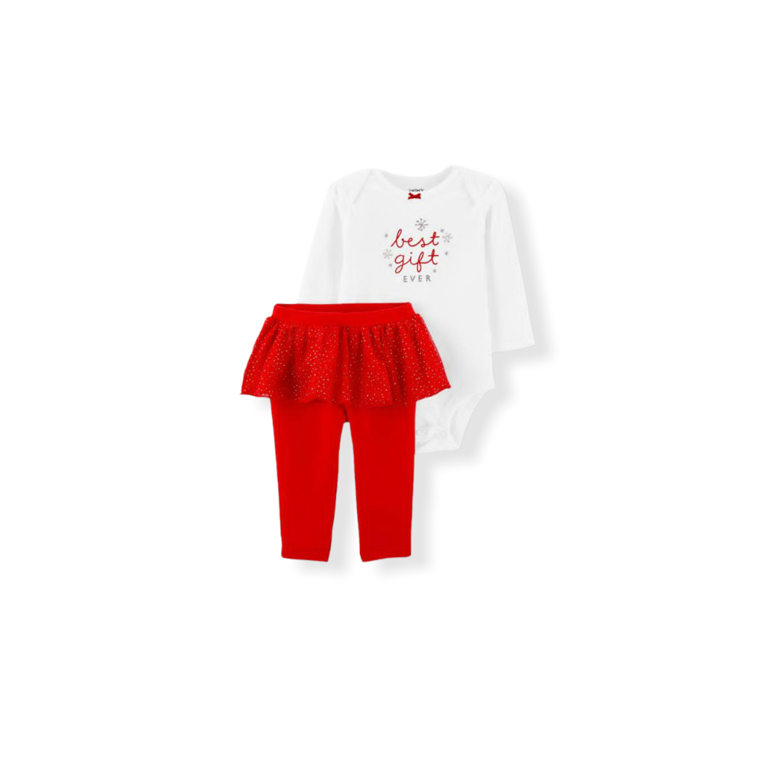 Carters preemie 2-piece Christmas bodysuit and red pants with