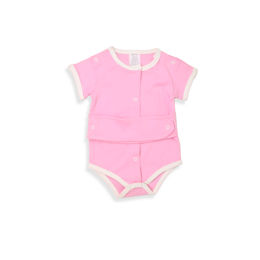 KOZIE MEDICAL AND G-TUBE ONE-PIECE BODYSUIT GIRLS PINK AND WHITE 0-3M