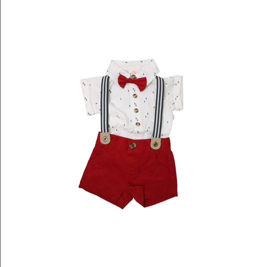 Set de pantalon tirantes y gatito rojo con arboles recien nacido