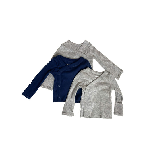 Tshirt manga larga cierre lateral carters 3 pack  gris y azul Prematuro hasta 6lb