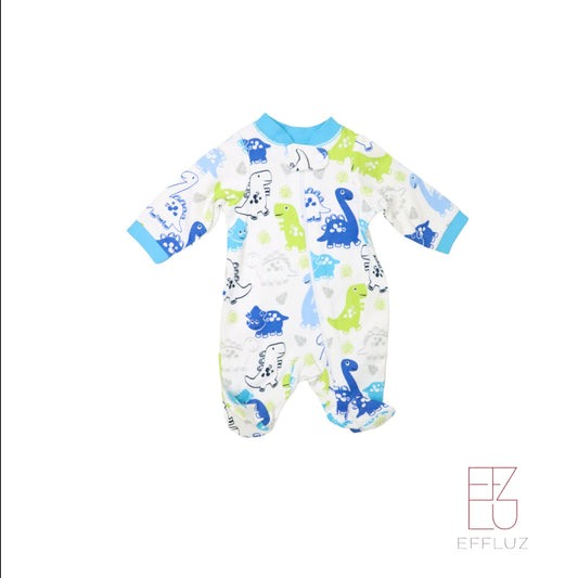Footie blanco de dinosaurios azul y verde - Bebé Prematuro hasta 5lb