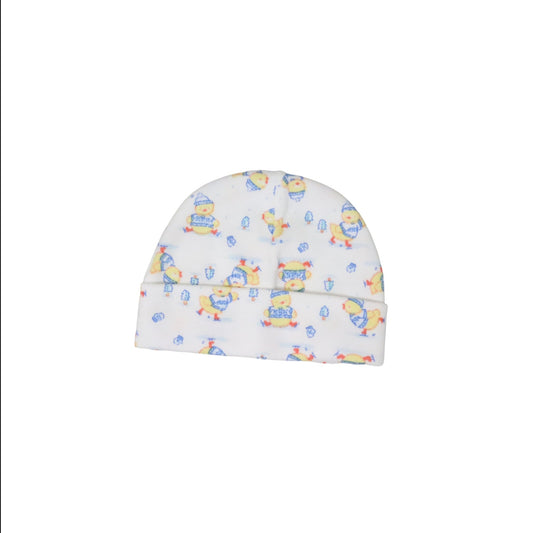 Newborn itty bitty cotton hat with ducklings on ice print