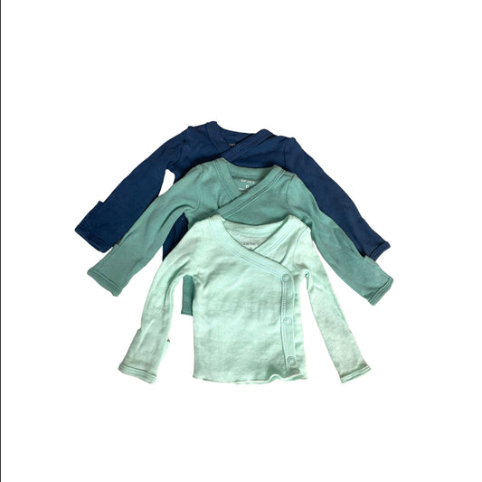Tshirt manga larga cierre lateral carters 3 pack turquesa y azul Prematuro hasta 6lb