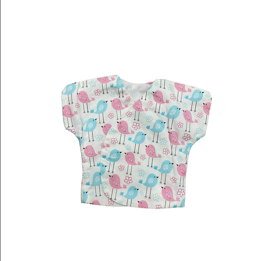 Top para prematuros con cierre de velcro 3-5lb pajaros rosados y celestes