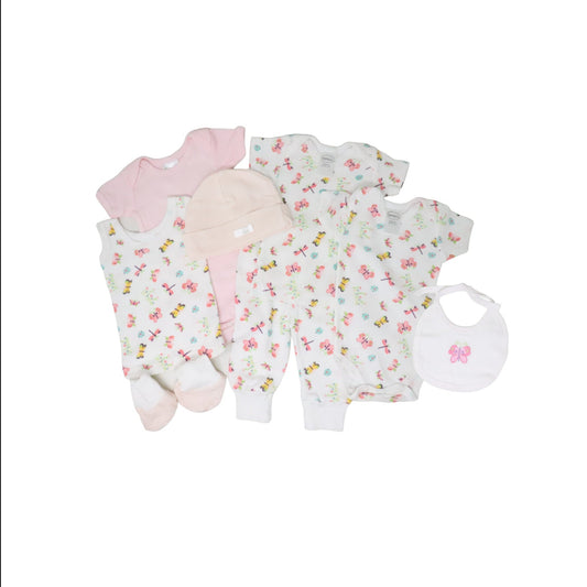 Kit para recien nacida en rosado 7 piezas tema mariposa