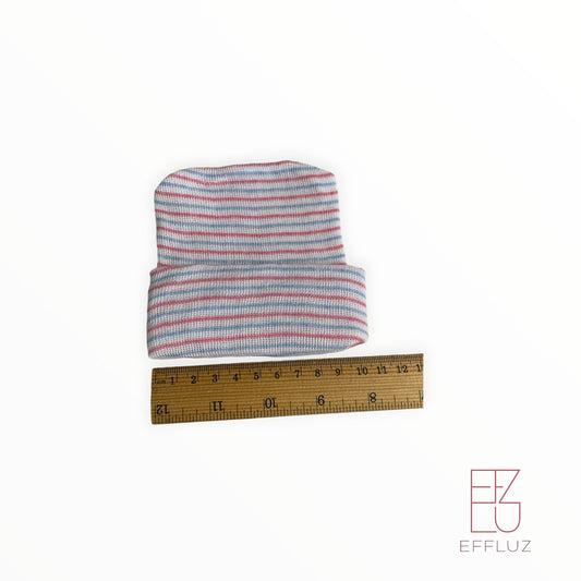 Gorrito para prematuro 3 a 6lb - rayas blancas rosadas y celestes 710 - Bebé prematuro