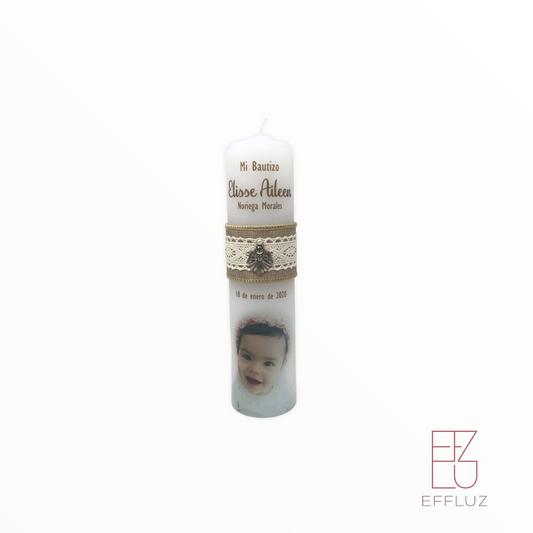 BAPTISM CANDLE WITH PHOTO MODEL ELISSE 7.5 INCH