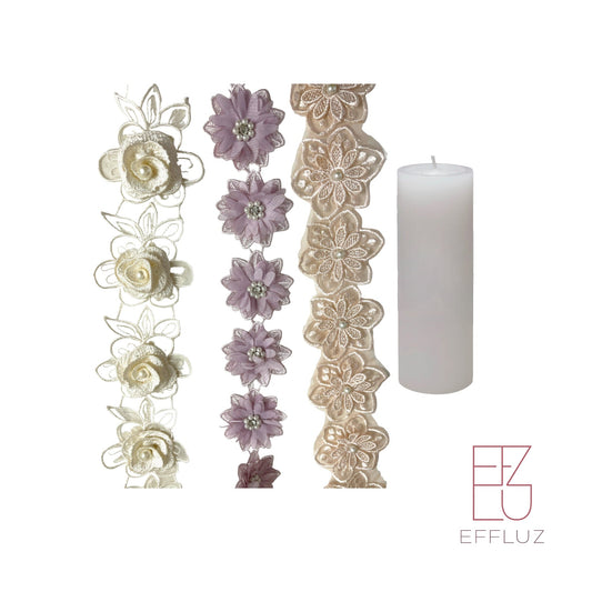 VELA DE BAUTIZO O PRIMERA COMUNIÓN CON ENCAJE ESPECIAL MODELO FLORAL 7.5 PULG E IMPRESION