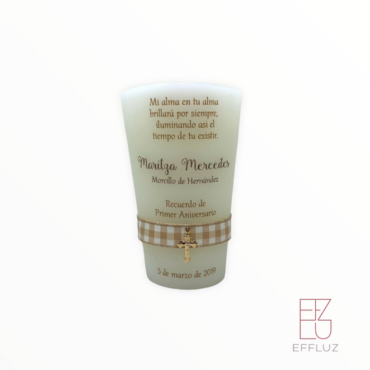 3 INCH REMINDER CANDLE WITH CHARM, RIBBON AND NEUTRAL PRINT MARITZA MODEL