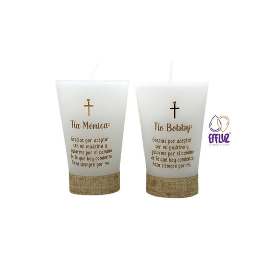BAPTISM CANDLES FOR GODPARENTS REMINDER 3 INCH 2 UNITS HENEQUEN RIBBON