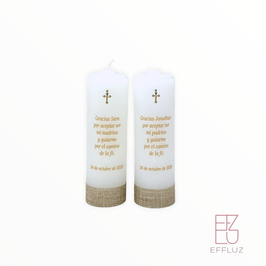BAPTISM CANDLES FOR REMINDER OF 6 INCHES 2 UNITS RIBBON, PRINT AND SIMPLE PENDANT SARA MODEL