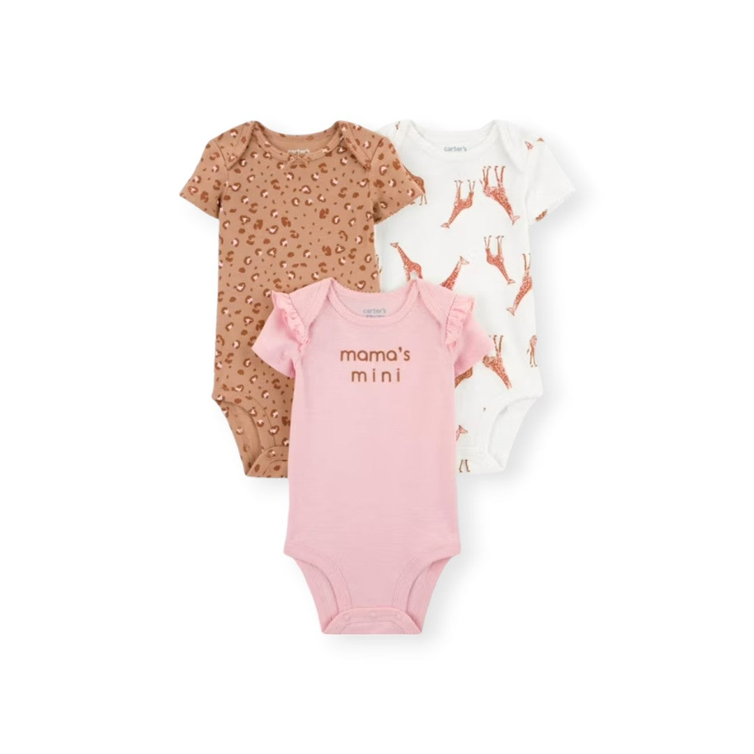 Pack de 3 bodysuits bebe prematura jirafas rosa chocolate preemie hasta 6 libras