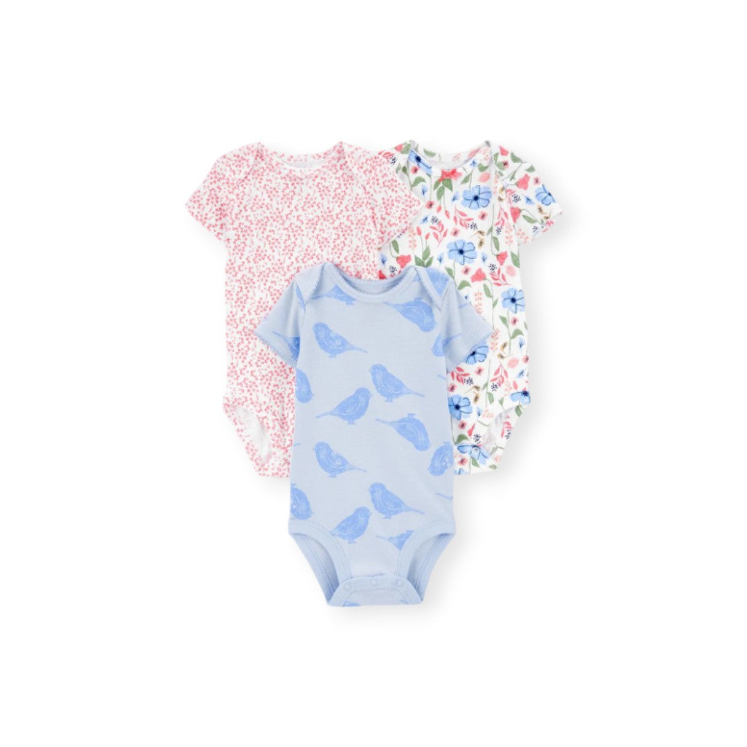 Pack de 3 bodysuits bebe prematura flores rosa celeste preemie hasta 6 libras