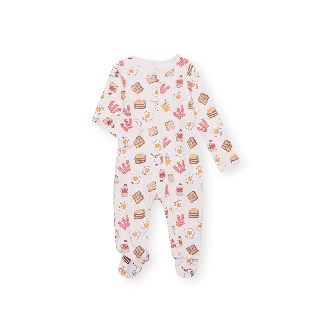 Zippered romper with toast, eggs and bacon for premature preemie babies up to 5 pounds