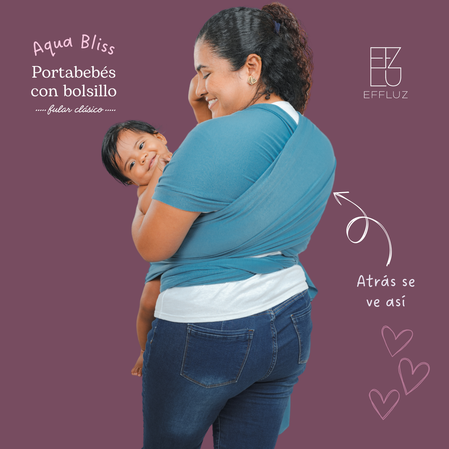 Classic Baby Wrap Carrier with Pocket - Aqua Bliss (Aqua) Effluz