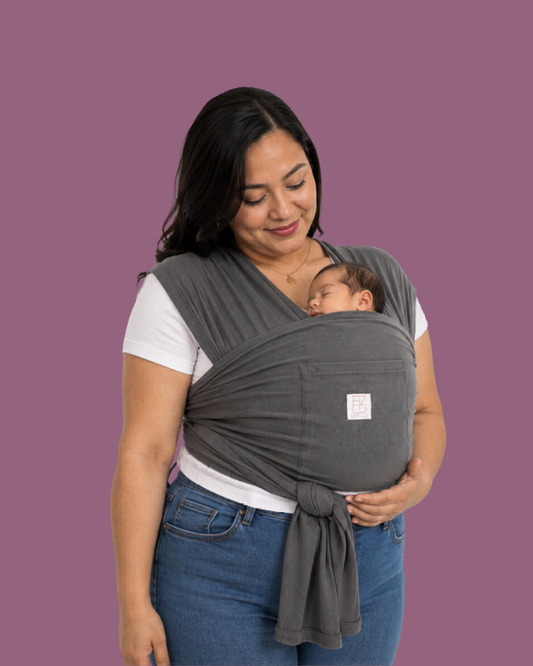 Pre-Assembled Baby Wrap Carrier with Rings and Pocket - Silver Moon (Grey) Effluz