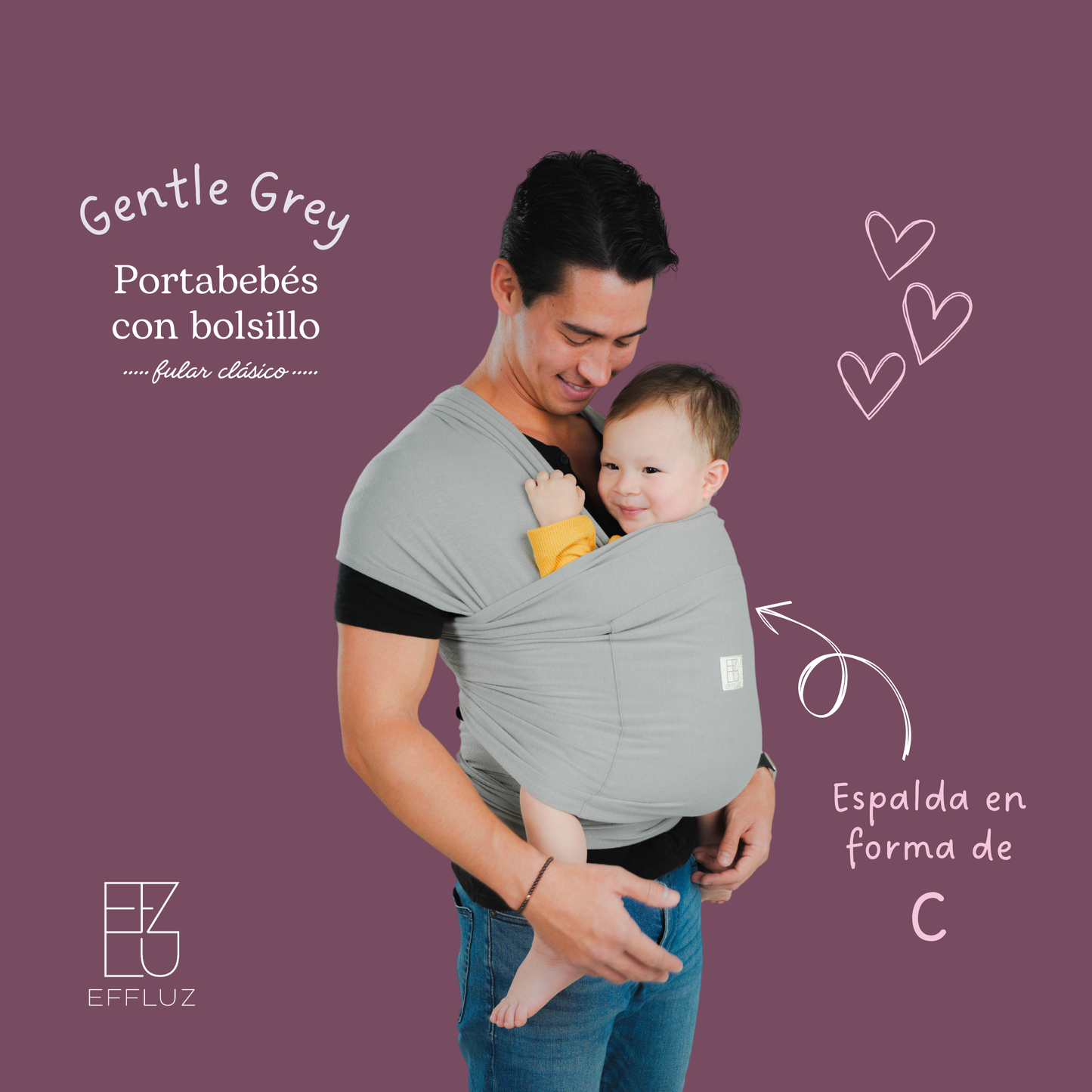 Classic Baby Carrier Wrap with Pocket - Gentle Grey (Light Grey) Effluz