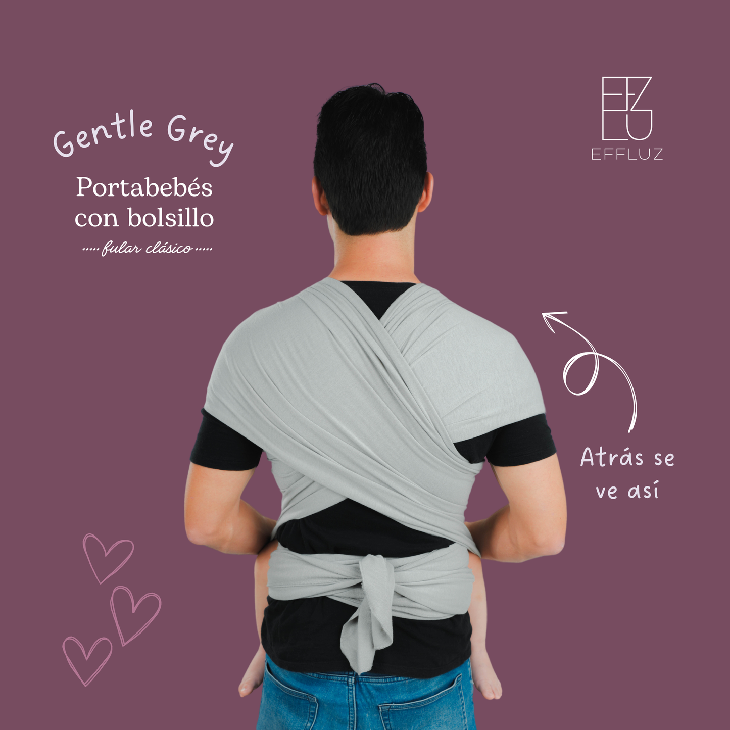 Classic Baby Carrier Wrap with Pocket - Gentle Grey (Light Grey) Effluz