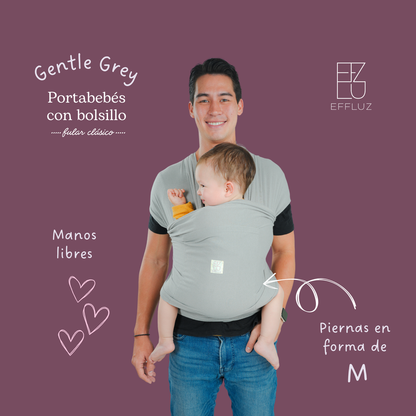 Classic Baby Carrier Wrap with Pocket - Gentle Grey (Light Grey) Effluz