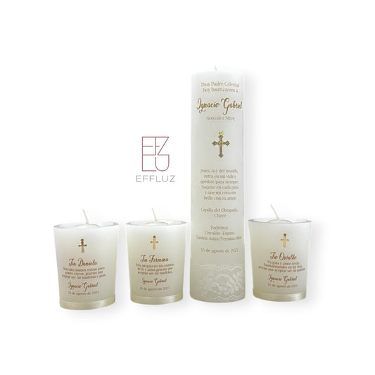 Kit de Velas Personalizadas Modelo Ignacio ceremonia y 3 velas recordatorio