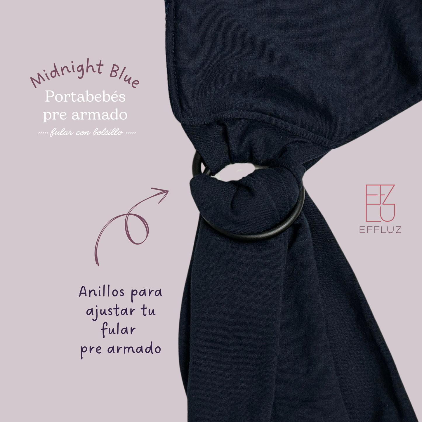 Portabebés Fular Prearmado con anillos y bolsillo - Midnight Blue (Azul Oscuro)