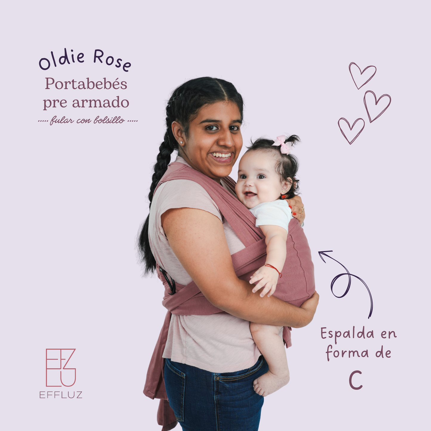 Pre-made Baby Carrier Wrap with Rings and Pocket - Oldie Rose (Old Rose) Effluz