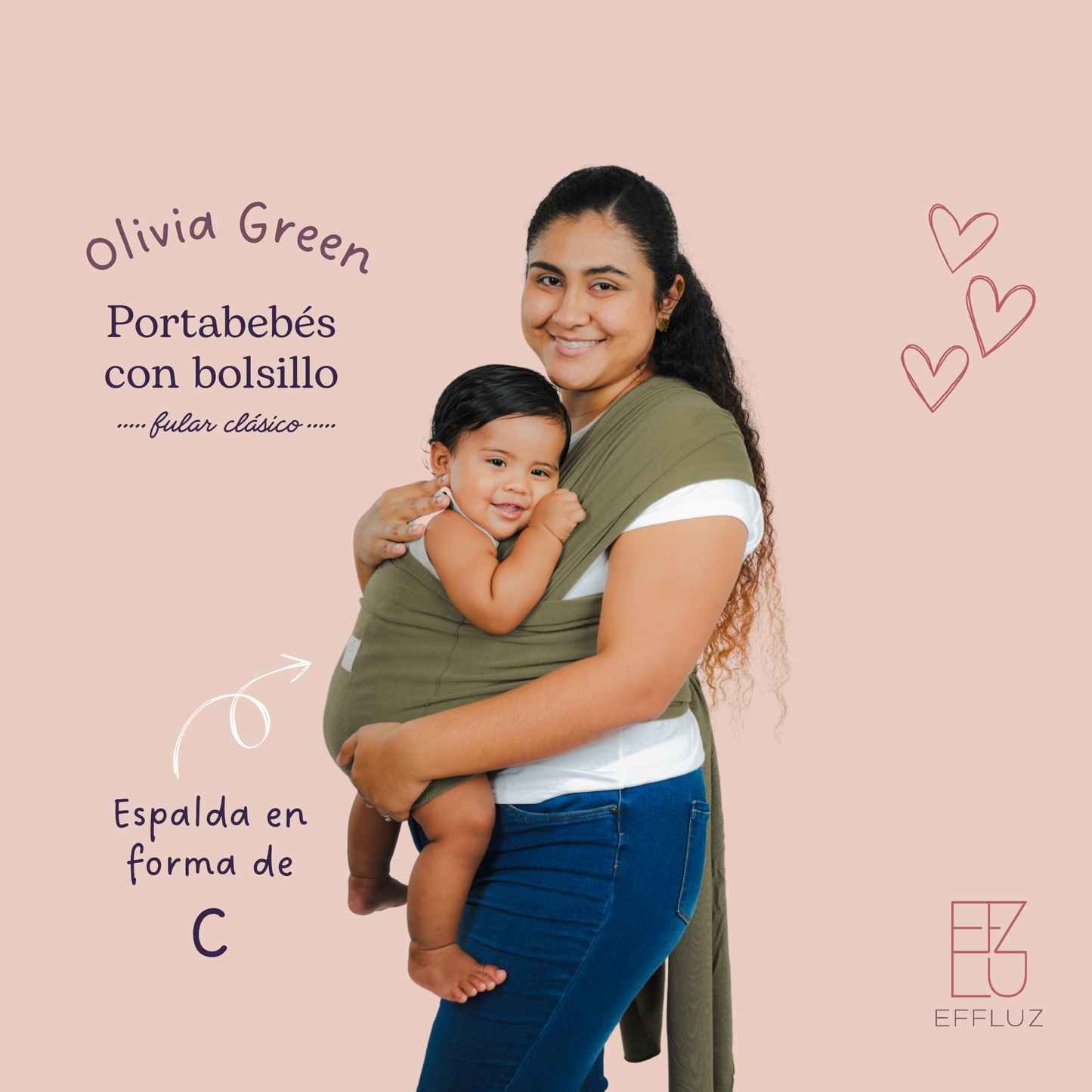 Portabebés Fular Clásico con bolsillo - Olivia Green (Verde Oliva) Effluz