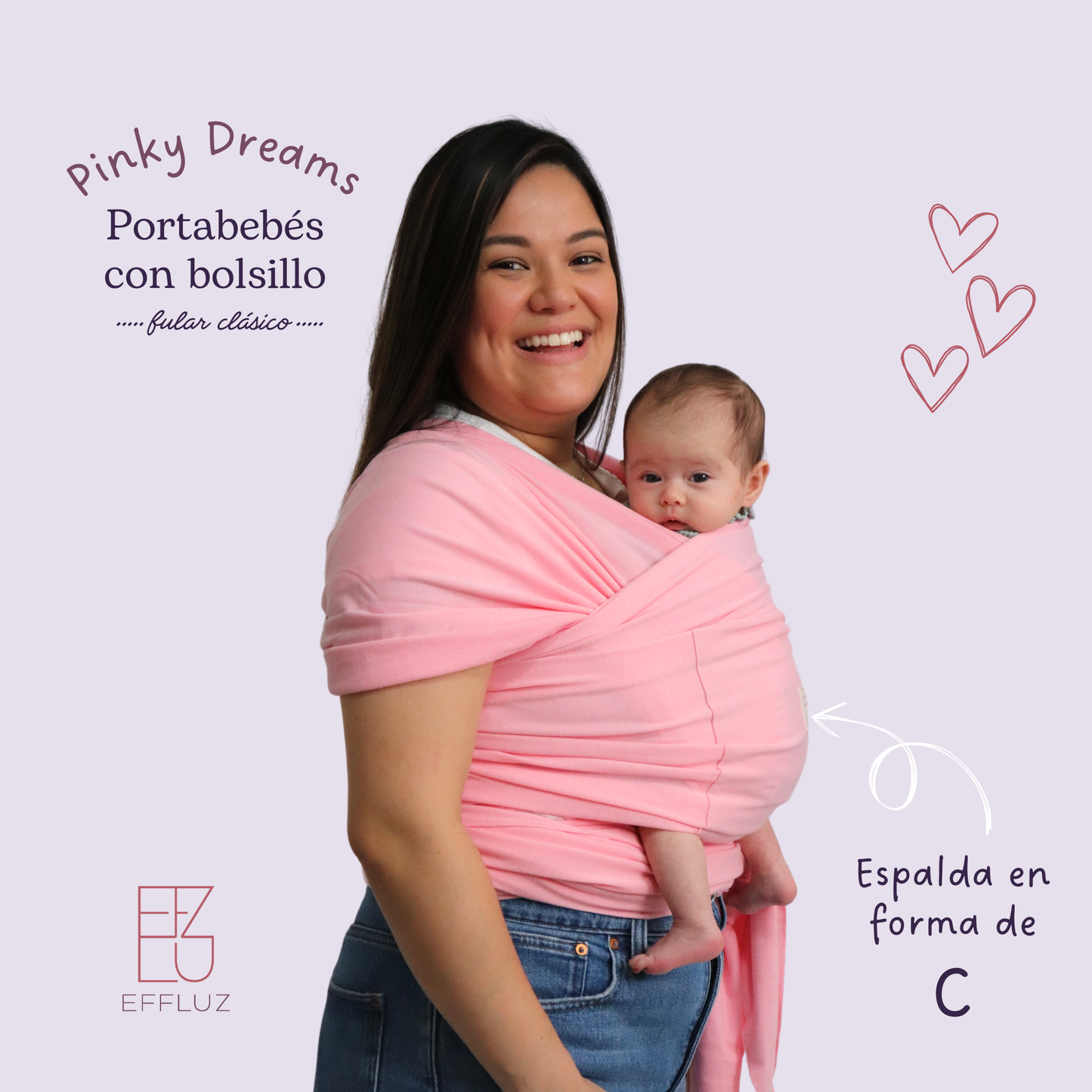 Classic Baby Carrier Wrap with Pocket - Pinky Dreams (Pastel Pink) Effluz