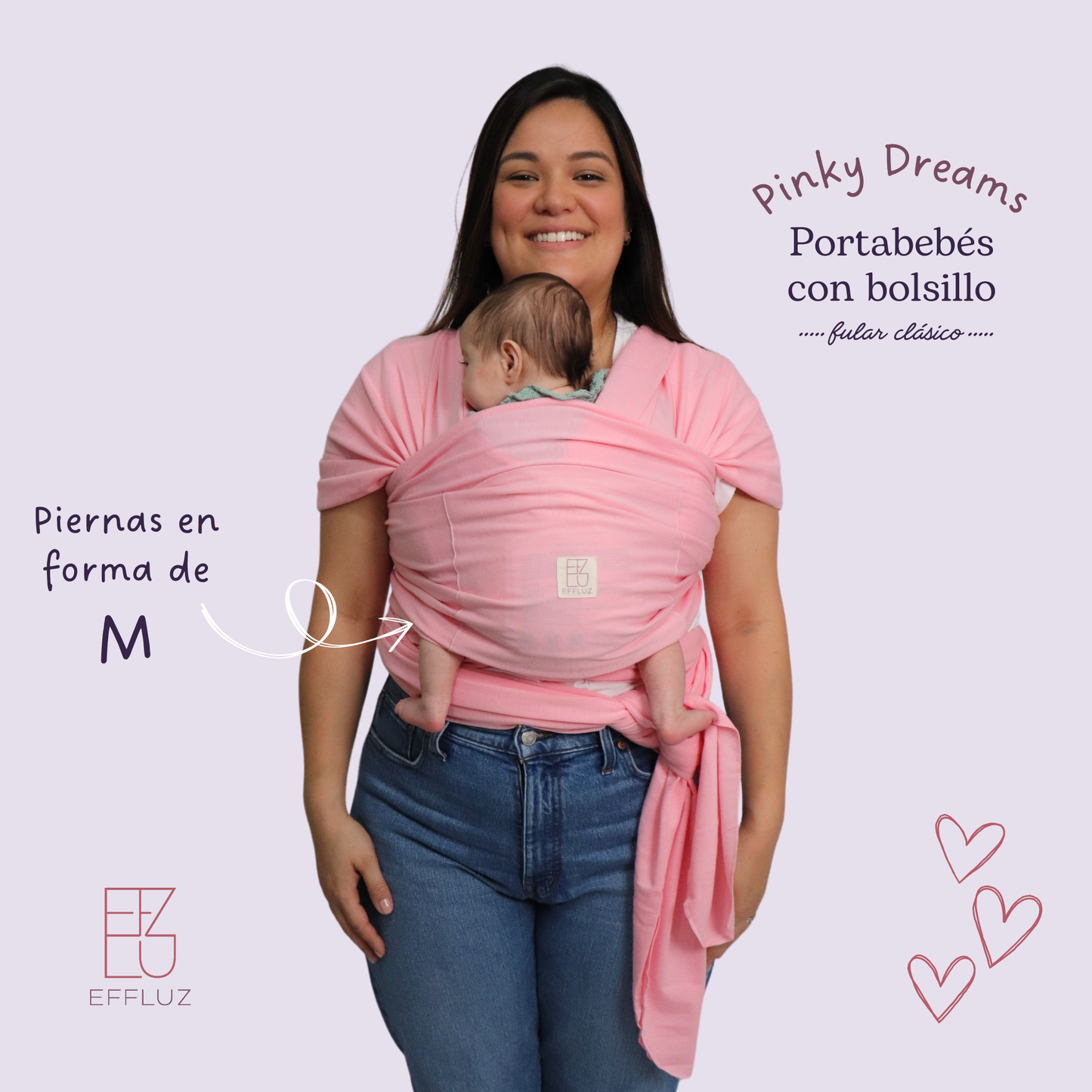 Classic Baby Carrier Wrap with Pocket - Pinky Dreams (Pastel Pink) Effluz