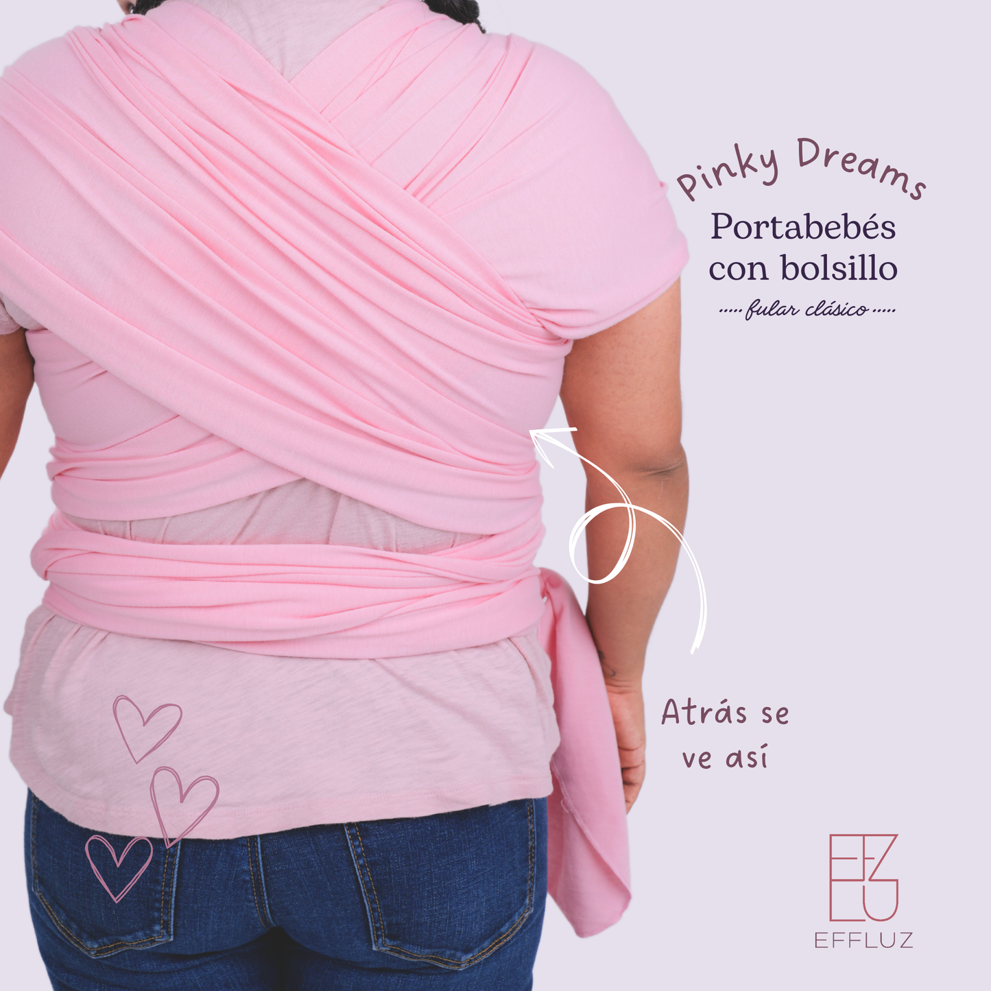 Classic Baby Carrier Wrap with Pocket - Pinky Dreams (Pastel Pink) Effluz