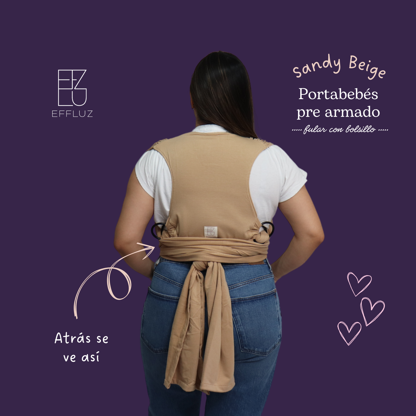 Pre-Assembled Baby Wrap Carrier with Rings and Pocket - Sandy Beige (Beige) Effluz