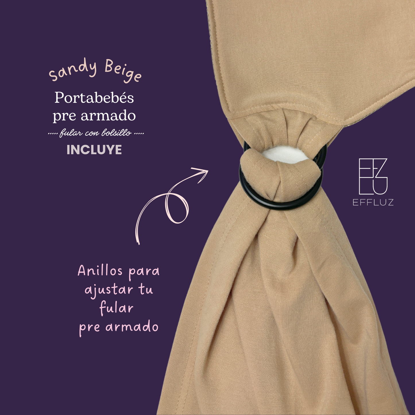 Portabebés Fular Prearmado con anillos y bolsillo - Sandy Beige (Beige) Effluz