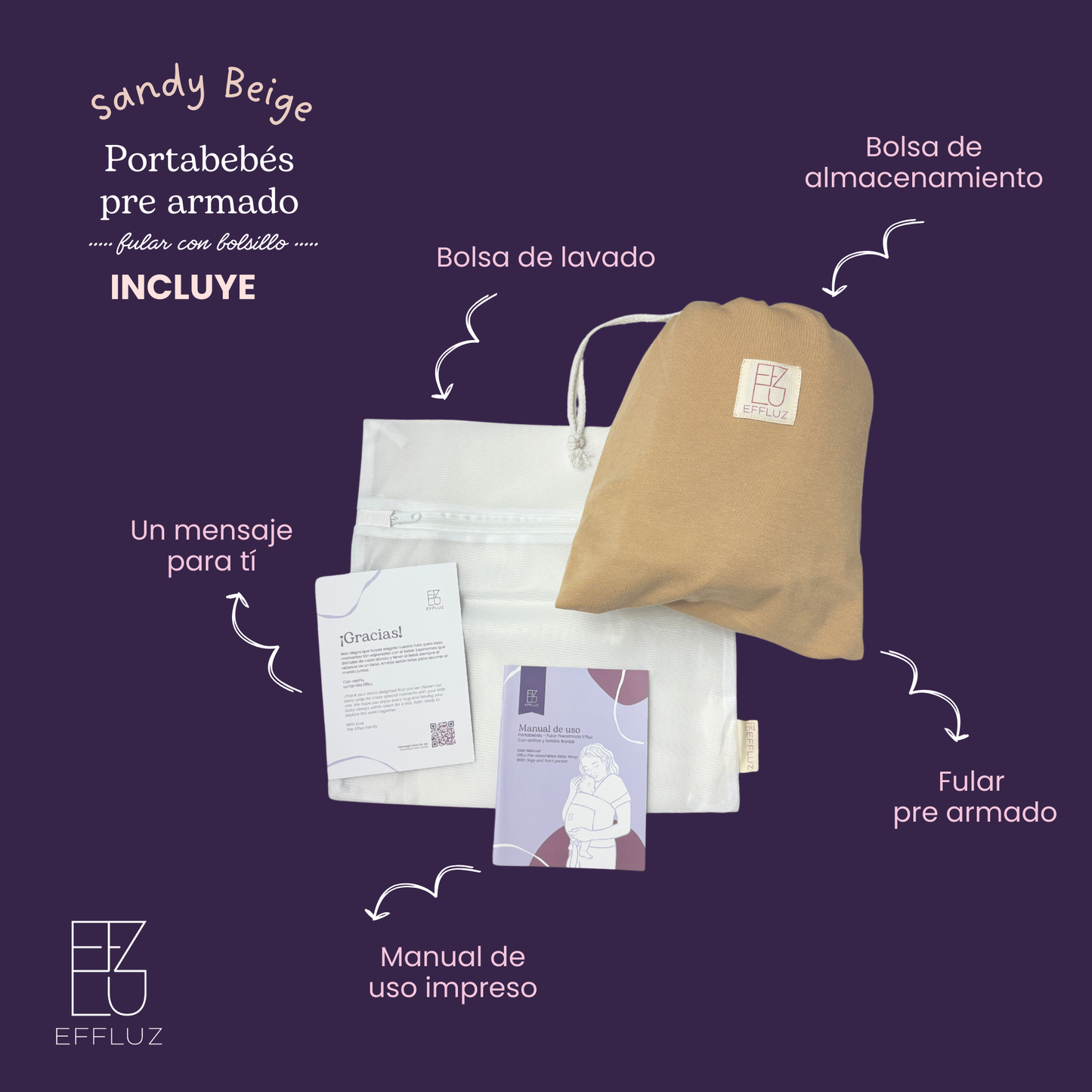 Pre-Assembled Baby Wrap Carrier with Rings and Pocket - Sandy Beige (Beige) Effluz