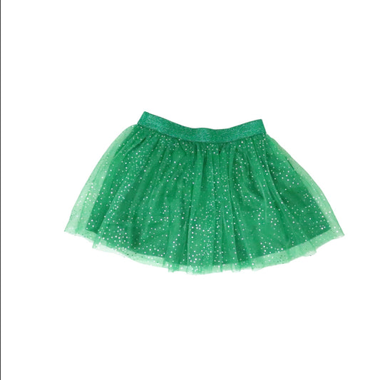 Falda de tulle verde con puntos plateados 2t
