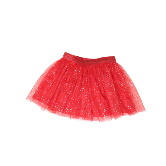 Falda de tulle rojo con puntos plateados 2t
