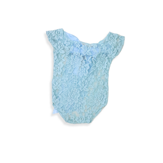 Light blue lace bodysuit 0-3m with satin bow