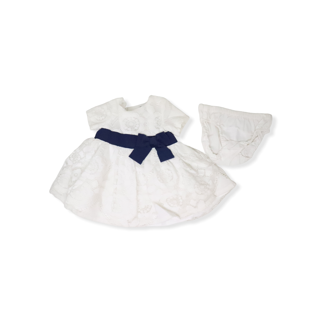 White dress with blue bow and white pantyhose Carters Newborn – Effluz
